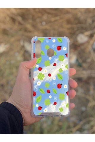 Samsung Galaxy A30 Uyumlu Aynalı Yeşil Desenli Darbe Kamera Korumalı Silikon Telefon Kılıfı