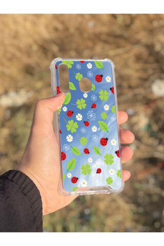 Samsung Galaxy A30 Uyumlu Aynalı Yeşil Desenli Darbe Kamera Korumalı Silikon Telefon Kılıfı