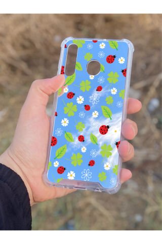 Samsung Galaxy A30 Uyumlu Aynalı Yeşil Desenli Darbe Kamera Korumalı Silikon Telefon Kılıfı
