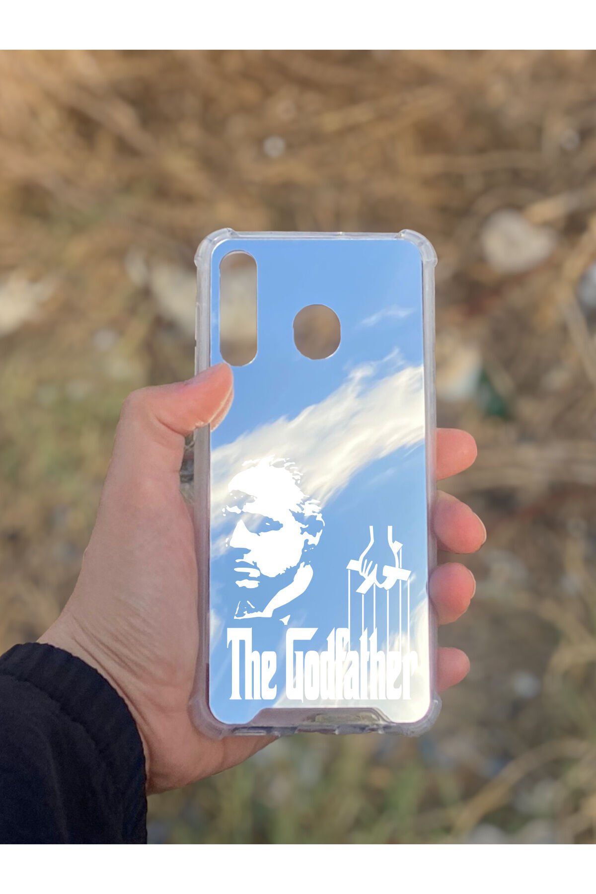 Samsung Galaxy A30 Uyumlu Aynalı GodFather Desenli Darbe Kamera Korumalı Silikon Telefon Kılıfı