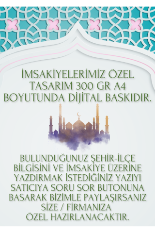 Ramazan İmsakiyesi Modern Kişiye Özel Tasarımlı Dijital Baskı 500 Adet A4 300 gr Model 3