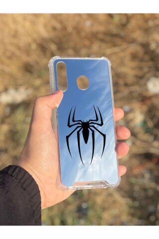 Samsung Galaxy A30 Uyumlu Aynalı Spider Desenli Darbe Kamera Korumalı Silikon Telefon Kılıfı
