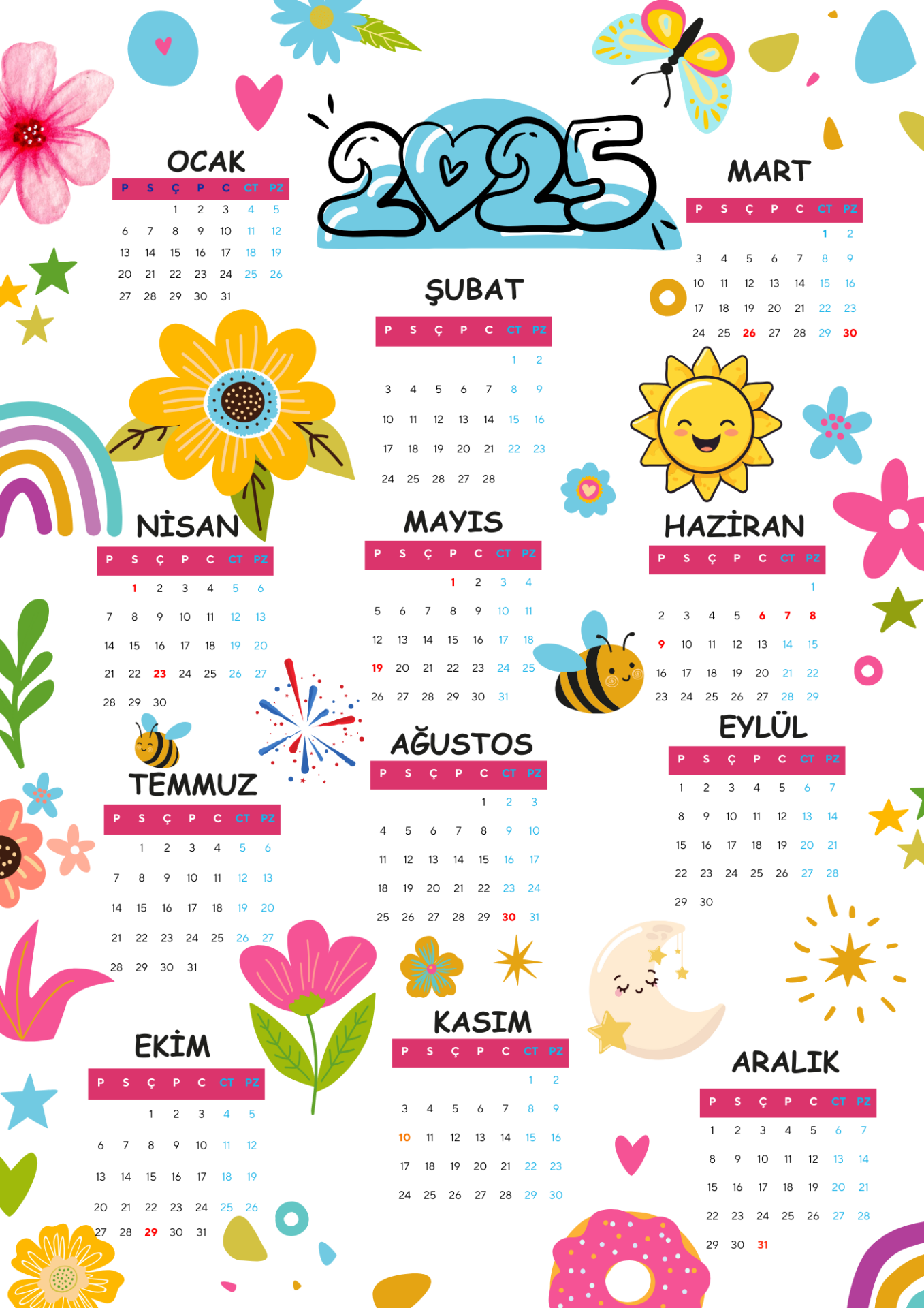 2025 Takvimi Kişiye Özel Bahar Konseptli Tasarım