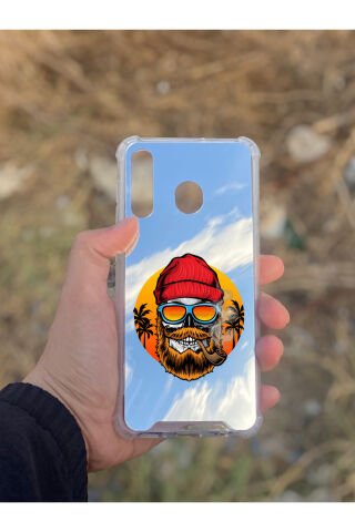 Samsung Galaxy A30 Uyumlu Aynalı Kuru Kafa Desenli Darbe Kamera Korumalı Silikon Telefon Kılıfı