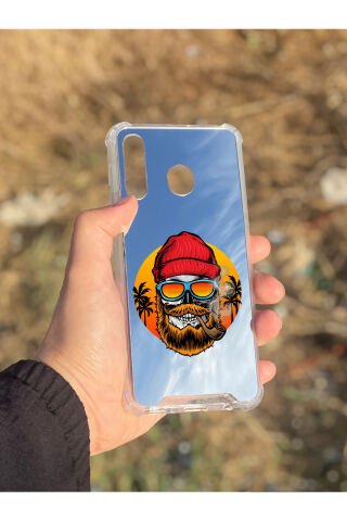 Samsung Galaxy A30 Uyumlu Aynalı Kuru Kafa Desenli Darbe Kamera Korumalı Silikon Telefon Kılıfı