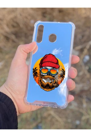 Samsung Galaxy A30 Uyumlu Aynalı Kuru Kafa Desenli Darbe Kamera Korumalı Silikon Telefon Kılıfı