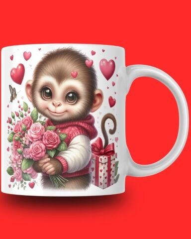 Sevgililer Günü Sevimli Hayvan Tasarım Seramik 350 Ml Kupa Bardak