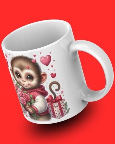 Sevgililer Günü Sevimli Hayvan Tasarım Seramik 350 Ml Kupa Bardak