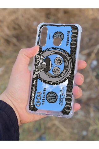 Samsung Galaxy A30 Uyumlu Aynalı Rick Dolar Desenli Darbe Kamera Korumalı Silikon Telefon Kılıfı