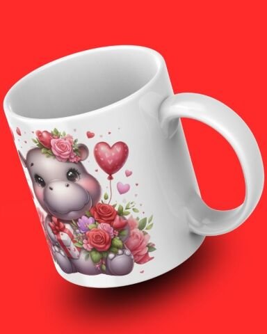Sevgililer Günü Sevimli Hayvan Tasarım Seramik 350 Ml Kupa Bardak