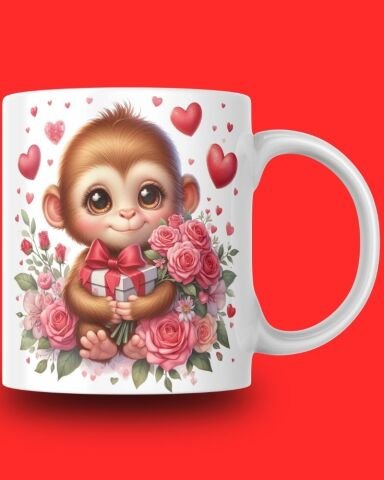 Sevgililer Günü Sevimli Hayvan Tasarım Seramik 350 Ml Kupa Bardak