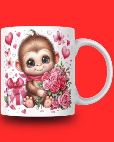 Sevgililer Günü Sevimli Hayvan Tasarım Seramik 350 Ml Kupa Bardak
