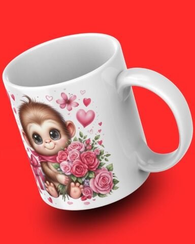 Sevgililer Günü Sevimli Hayvan Tasarım Seramik 350 Ml Kupa Bardak