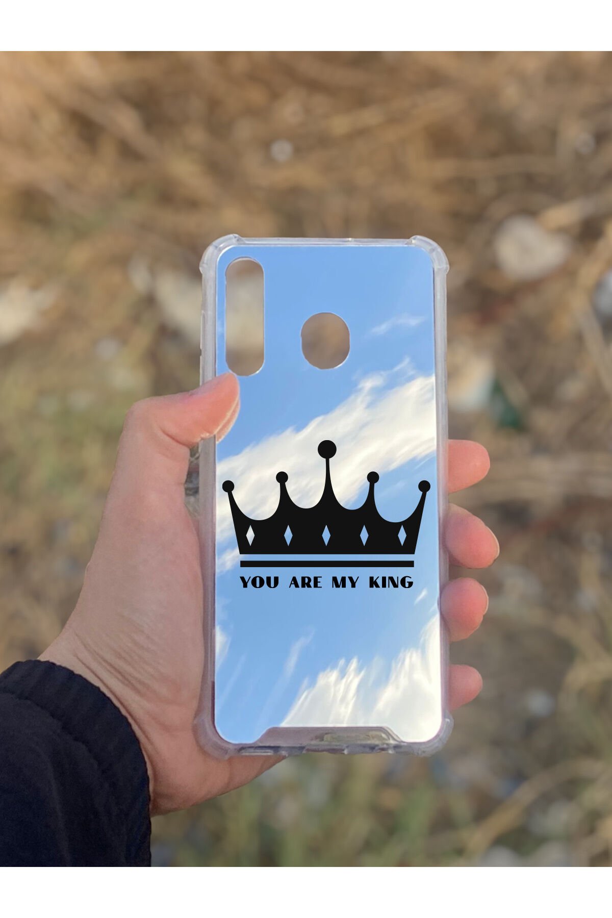 Samsung Galaxy A30 Uyumlu Aynalı Kral Taçı Desenli Darbe Kamera Korumalı Silikon Telefon Kılıfı