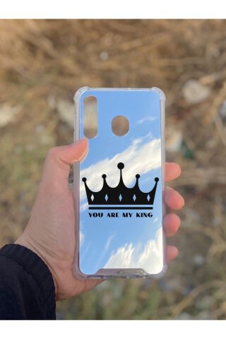 Samsung Galaxy A30 Uyumlu Aynalı Kral Taçı Desenli Darbe Kamera Korumalı Silikon Telefon Kılıfı