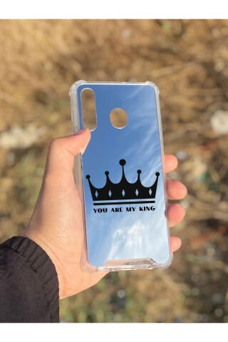 Samsung Galaxy A30 Uyumlu Aynalı Kral Taçı Desenli Darbe Kamera Korumalı Silikon Telefon Kılıfı