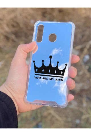 Samsung Galaxy A30 Uyumlu Aynalı Kral Taçı Desenli Darbe Kamera Korumalı Silikon Telefon Kılıfı