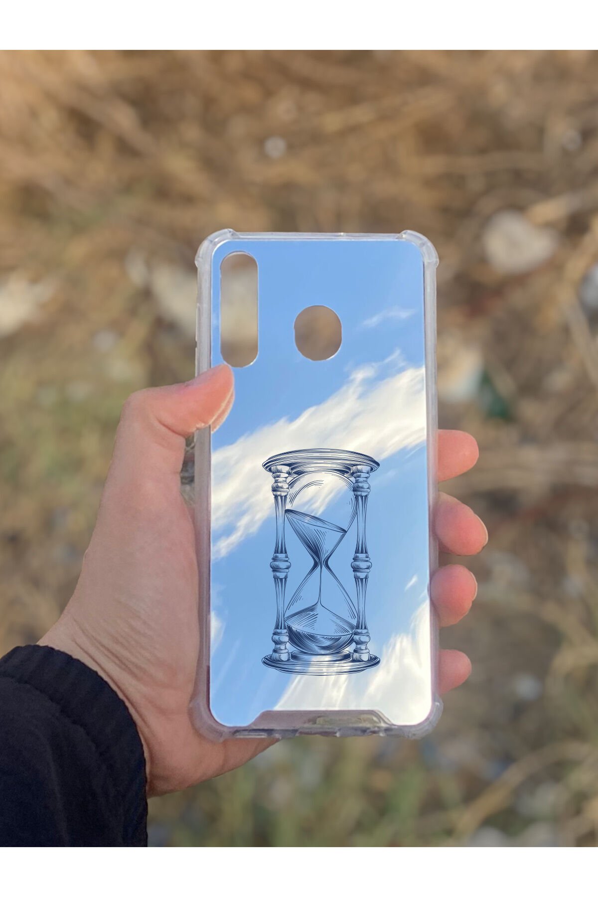 Samsung Galaxy A30 Uyumlu Aynalı Kum Saati Desenli Darbe Kamera Korumalı Silikon Telefon Kılıfı