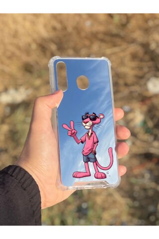 Samsung Galaxy A30 Uyumlu Aynalı Panter Desenli Darbe Kamera Korumalı Silikon Telefon Kılıfı