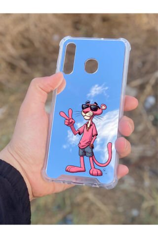 Samsung Galaxy A30 Uyumlu Aynalı Panter Desenli Darbe Kamera Korumalı Silikon Telefon Kılıfı