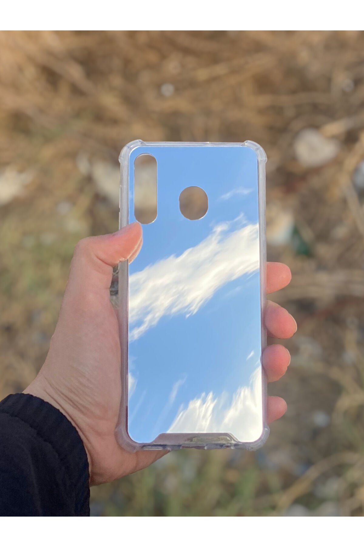 Samsung Galaxy A30 Uyumlu Aynalı Düz Desenli Darbe Kamera Korumalı Silikon Telefon Kılıfı