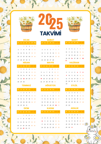 2025 Takvimi Kişiye Özel Papatya Çiçeği Detaylı Tasarım