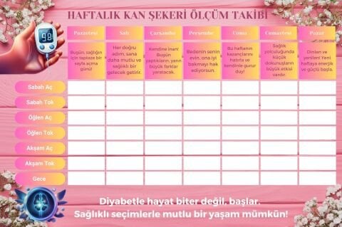 Diyabet Ölçüm Takip Çizelgesi Defteri A Kalite Özel Tasarım 3 Aylık A5
