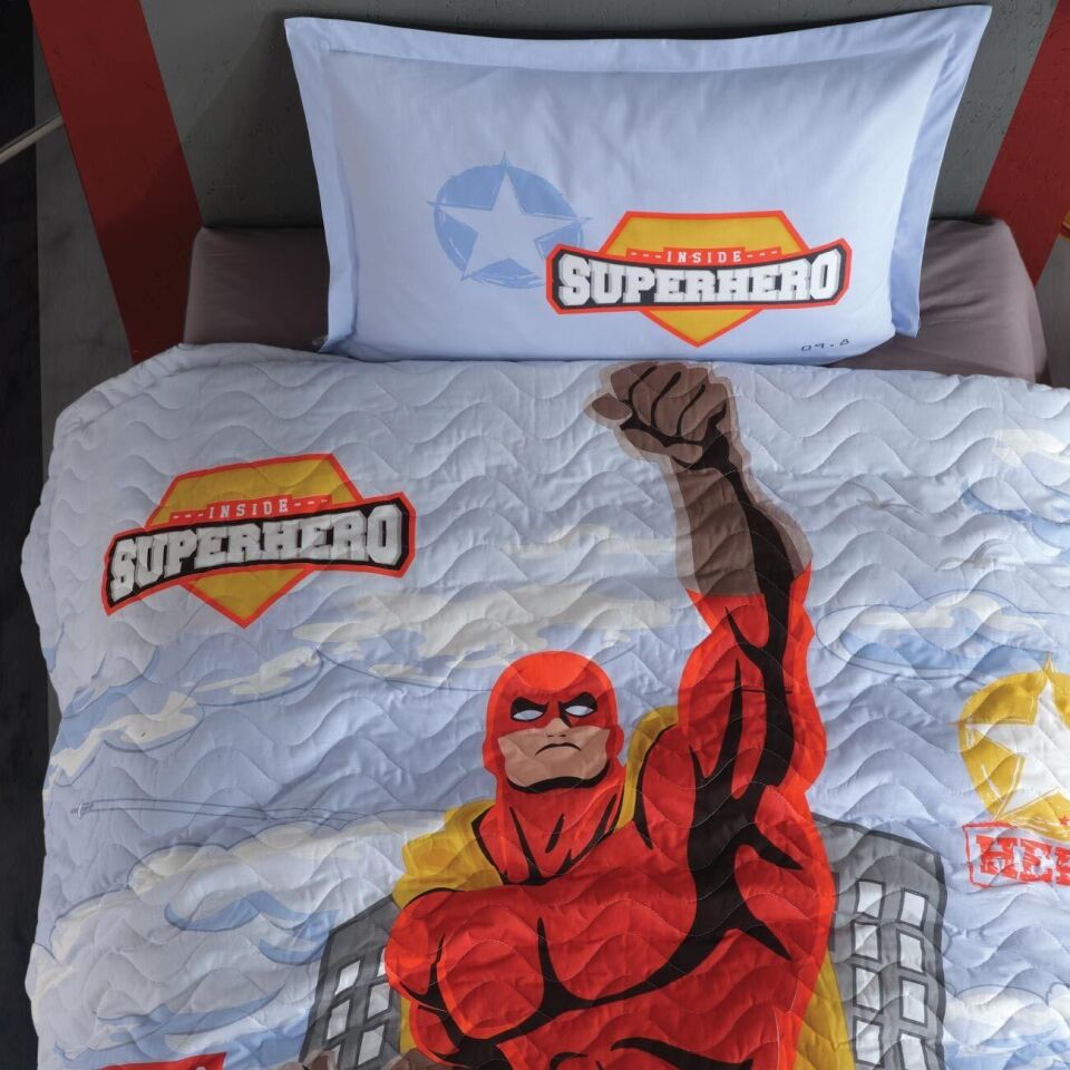 Ranforce 100% Pamuk Tek Kişilik Dört Mevsim Set Superhero V1 Gri