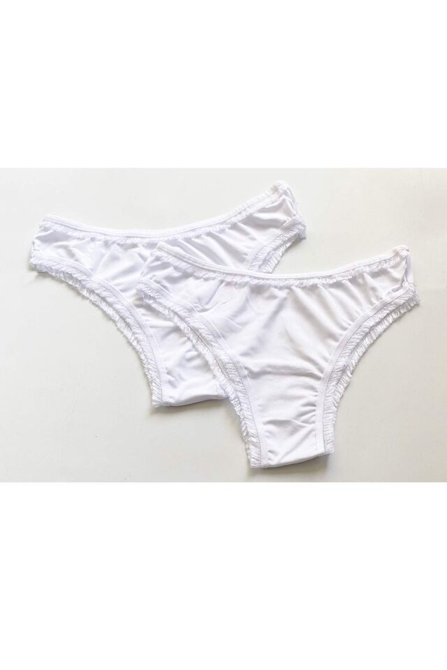 2 Adet Kadın Mikro Bikini Külot İnce Lastik FırFır Kenarlı Yumuşak Doku İç Giyim Beyaz