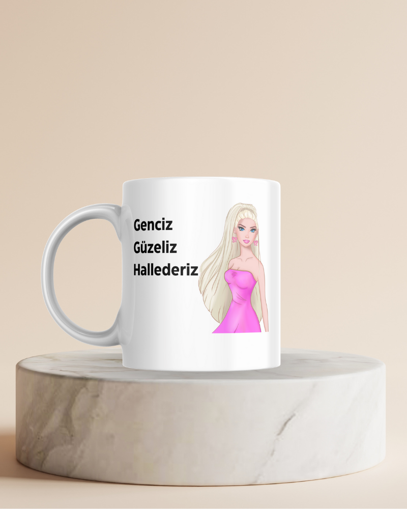 Barbie Desenli Tasarım Seramik 350 Ml Kupa Bardak , Hediyelik Seramik 350 Ml Kupa Bardak