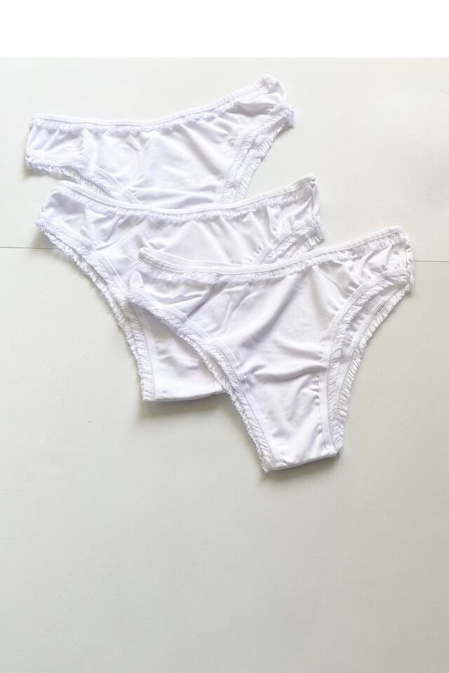 3 Adet Kadın Mikro Bikini Külot İnce Lastik FırFır Kenarlı Yumuşak Doku İç Giyim Beyaz