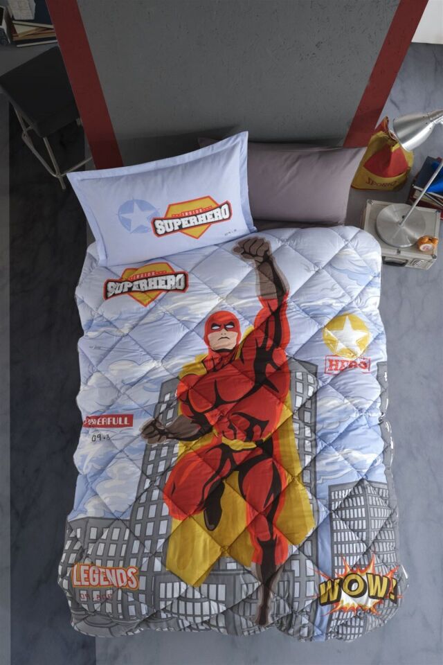 Ranforce 100% Pamuk  Tek Kişilik Uyku Seti Superhero V1 Gri