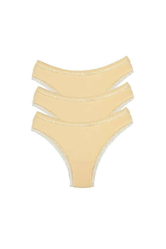 3 Adet Kadın Mikro Bikini Külot İnce Lastik FırFır Kenarlı Yumuşak Doku İç Giyim Ten
