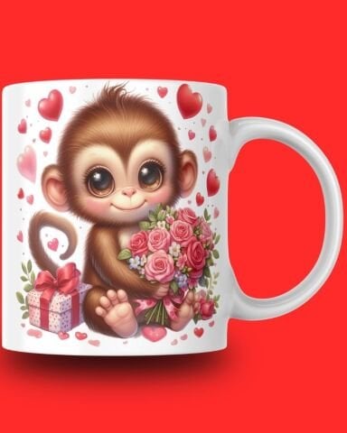 Sevgililer Günü Sevimli Hayvan Tasarım Seramik 350 Ml Kupa Bardak