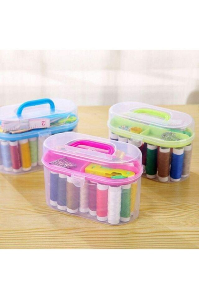 24 Parça Ip Iğne Makaslı Mezuralı Mini Dikiş Seti Çantalı Dikiş Seti Seyahat Boy