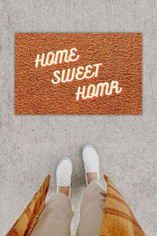 Dijital Baskı Dekoratif Home Sweet Home Kahverengi Kapı Önü Paspası K-1236