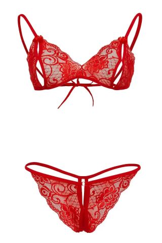 Parla Kırmızı Dantelli Fantazi Sütyen ve G-String Takım TM2048