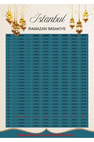 Ramazan İmsakiyesi Modern Kişiye Özel Tasarımlı Dijital Baskı 500 Adet A4 300 gr Model 31