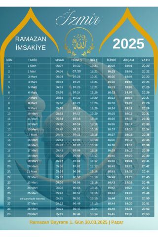 Ramazan İmsakiyesi Modern Kişiye Özel Tasarımlı Dijital Baskı 500 Adet A4 300 gr Model 35