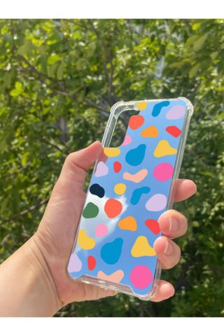 Samsung S21 Plus Uyumlu Aynalı Renkli Benek Desenli Darbe Kamera Korumalı Silikon Telefon Kılıfı