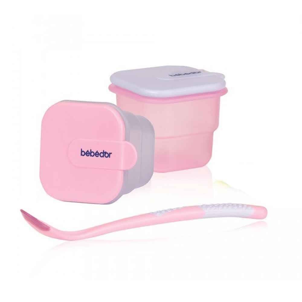 Bebedor 2'li Mama Saklama Kabı & Kaşık - Pembe