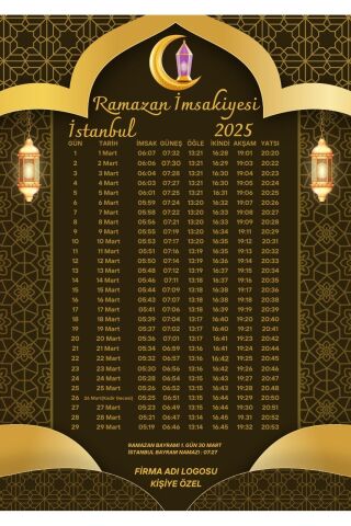 Ramazan İmsakiyesi Modern Kişiye Özel Tasarımlı Dijital Baskı 500 Adet A4 300 gr Model 47