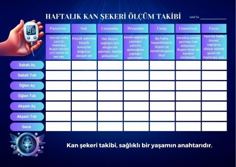 Diyabet Ölçüm Takip Çizelgesi Defteri A Kalite Özel Tasarım 6 Aylık A6 Boyut Yüksek Motiveli