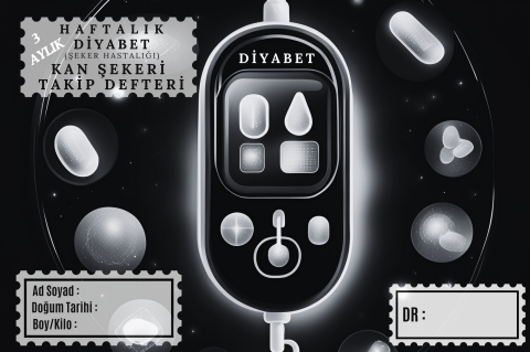 Diyabet Ölçüm Takip Çizelgesi Defteri A Kalite Özel Tasarım 3 Aylık A5 Siyah-Beyaz