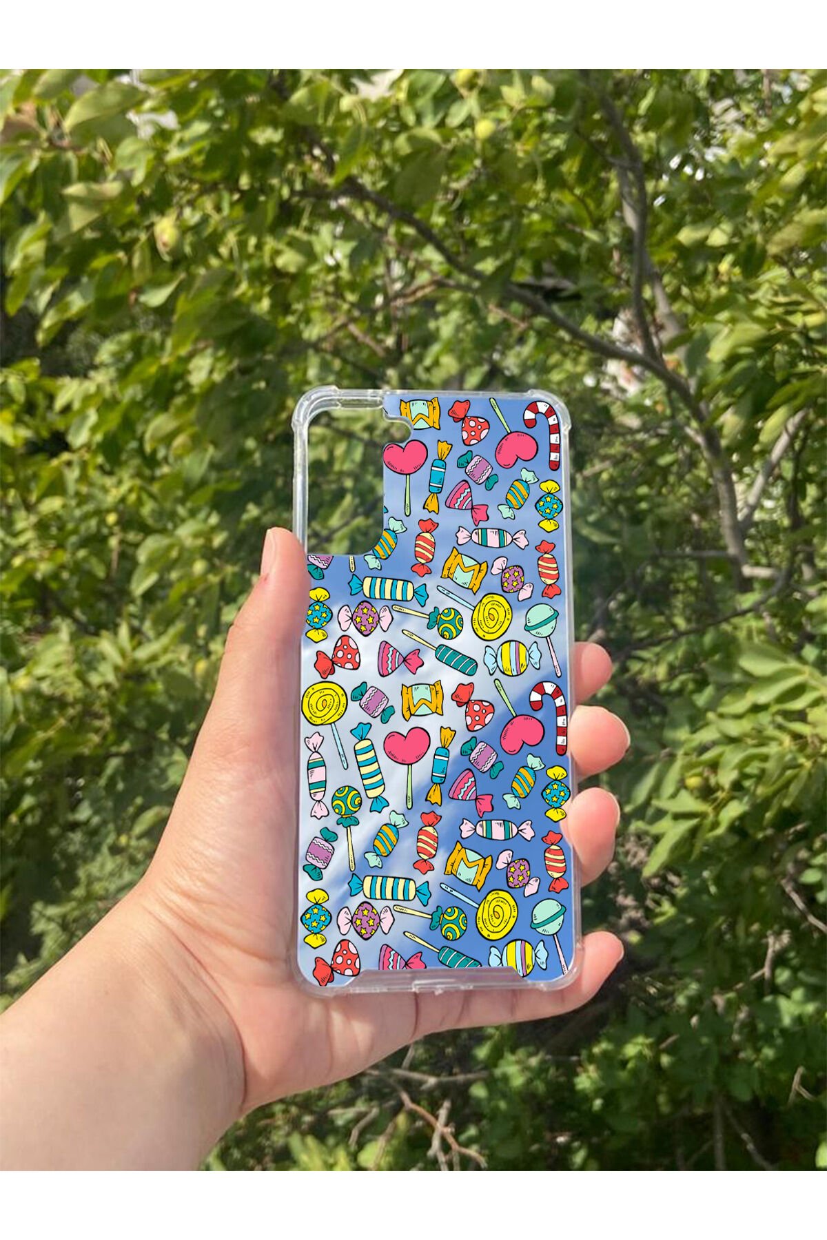 Samsung S21 Plus Uyumlu Aynalı Şeker Desenli Darbe Kamera Korumalı Silikon Telefon Kılıfı