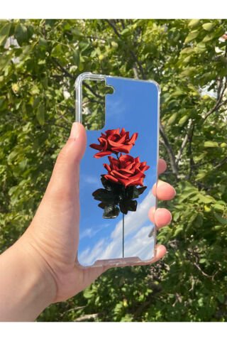 Samsung S21 Plus Uyumlu Aynalı Gül Desenli Darbe Kamera Korumalı Silikon Telefon Kılıfı