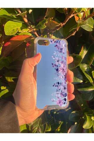İphone 7 Uyumlu Aynalı Mor Desenli Darbe Kamera Korumalı Silikon Telefon Kılıfı