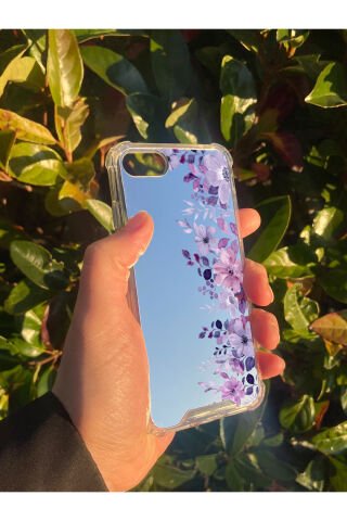 İphone 7 Uyumlu Aynalı Mor Desenli Darbe Kamera Korumalı Silikon Telefon Kılıfı