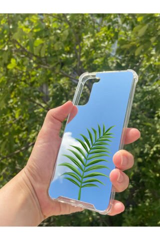 Samsung S21 Plus Uyumlu Aynalı Yaprak Desenli Darbe Kamera Korumalı Silikon Telefon Kılıfı