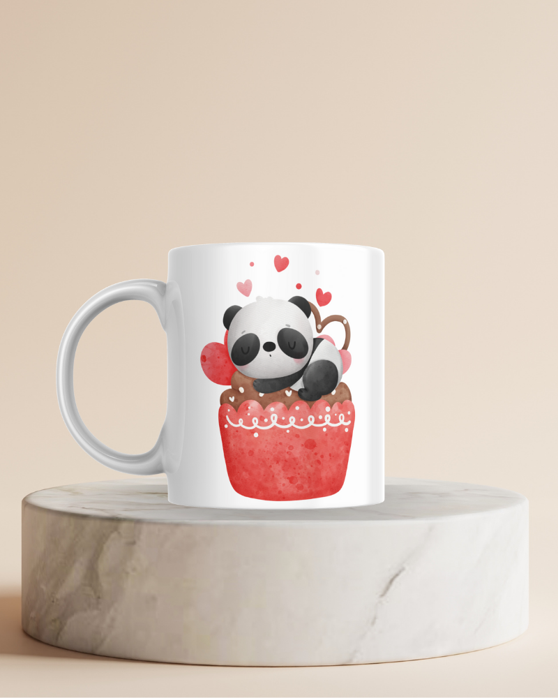 Cupcake Panda Desenli Hediyelik Seramik 350 Ml Kupa Bardak